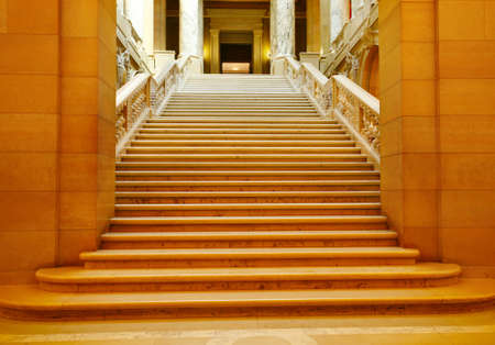 Shadowed marble stairway at the St Paul capitol buildingの写真素材