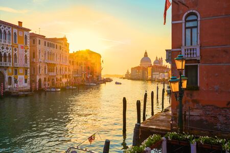 Church of San Simeone Piccolo and Grand Canal at dawn in Venice, Italyの写真素材