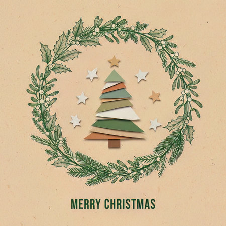 Eco Christmas Poster with Kraft Paper Texture and Hand Drawn Foliageの素材