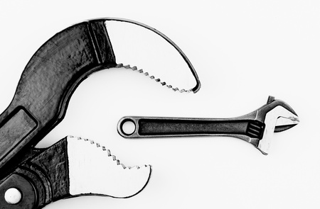 Law of nature, eat or be eaten  Two tools, black and white photo, white backgroundの写真素材