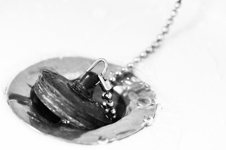 Sink and plug, horizon black and white imageの写真素材