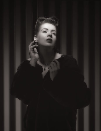 Hollywood black and white, a beautiful  woman - minimal lighting and strong contrastの写真素材