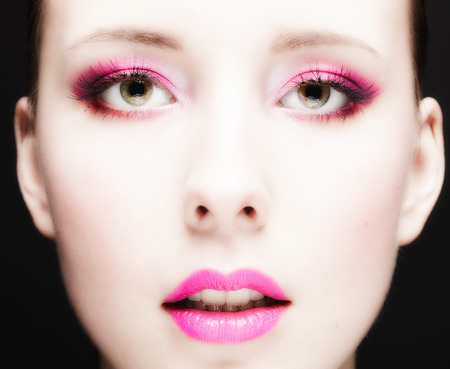 Close-up, beautiful woman face, perfect makeup, beauty and fashionの写真素材