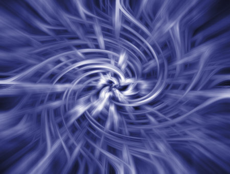 Abstract blue background, white spiral threads in motion