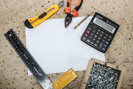 The concept of the construction. The topic  ,ruler, calculator, blueprintsの写真素材