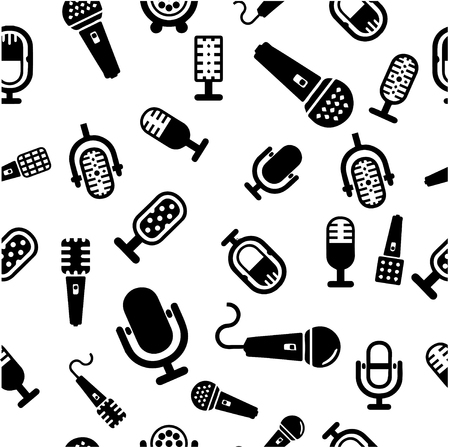 Set of karaoke related labels, badges and design elements. Karaoke club emblems. Microphones isolated on white background. Vector illustration on white background.のイラスト素材