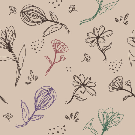 Seamless floral background, symbolical flowers and leaves, abstractのイラスト素材