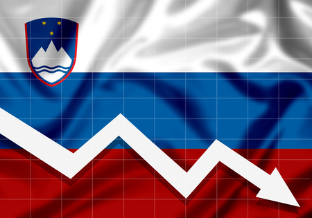 EU Flag Slovenia down arrow, the concept of failuresの写真素材