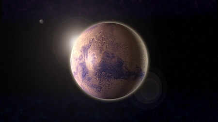 planet Mars in space with sunlightの写真素材