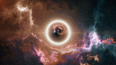 Space-time curvature, flew up to the black hole, event horizon, space backgroundの写真素材