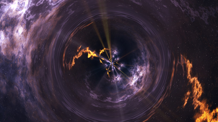 Space-time curvature, flight into a black hole, event horizon, space abstract compositionの写真素材