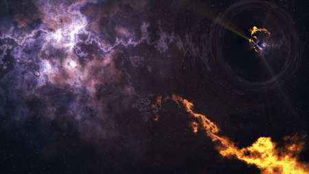 Space-time curvature, flew up to the black hole, event horizon, space backgroundの写真素材