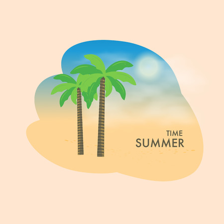 Summer poster with a palm tree on the seashoreのイラスト素材