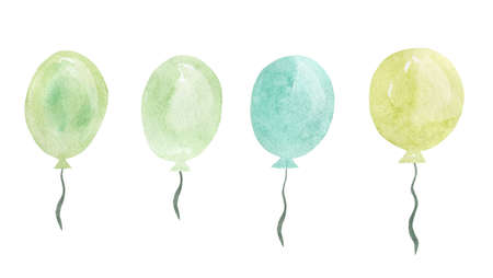 Watercolor Pastel Balloons.Happy Birthday Illustration.Hand Drawn watercolor illustration.Isolated on a white background.の写真素材