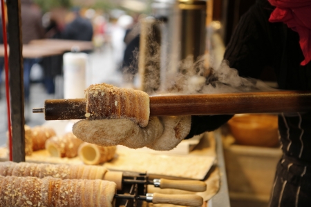 Trdelnik - traditional cake and sweet pastry from Czech Republic, Slovakia and Hungaryの写真素材