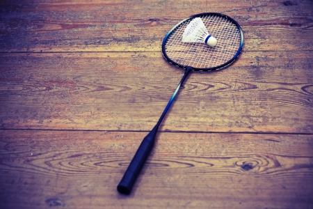 Vintage badminto racquets with shuttlecockの写真素材