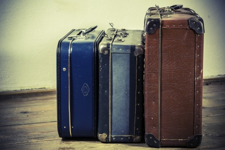 beautiful old blue and brown suitcases - retro styleの写真素材