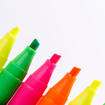 Group of felt tip bright color markers on white の写真素材