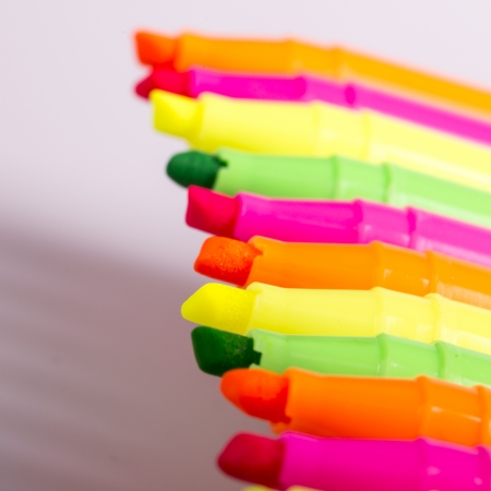 Group of felt tip bright color markers on white の写真素材
