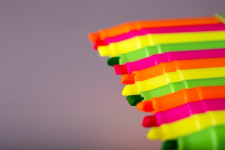 Group of felt tip bright color markers on white の写真素材