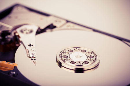 Inside Hard disk drive HDD isolated on white background