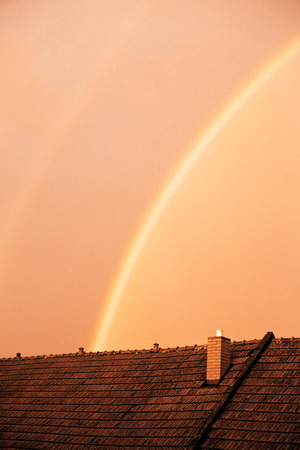 beautiful rainbow in the eveningの写真素材