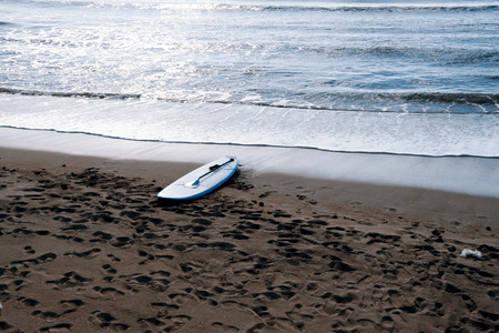 beach and surf board - Mallorcaの写真素材