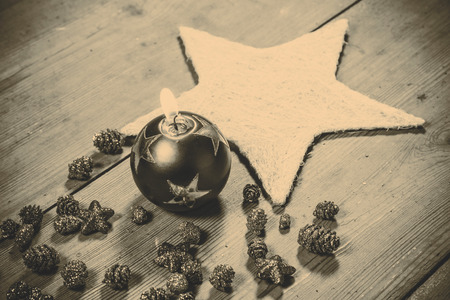 beautiful christmas decoration candle - on the wooden floorの写真素材