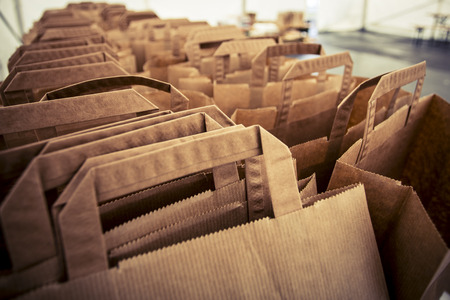 brown paper bags prepared for shoppingの写真素材