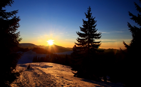 Beautiful sunset in Smrekovica, Slovakia の写真素材