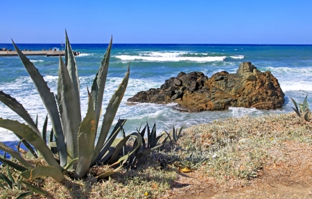 Stormy sea at Crete, Greeceの写真素材