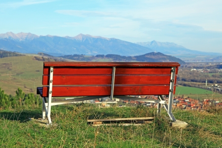 Lonely bench   High Tatras mountains, Slovakiaの写真素材