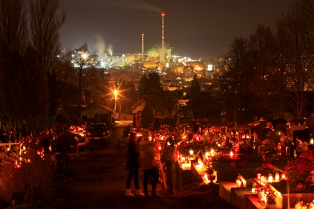 RUZOMBEROK, SLOVAKIA - NOVEMBER 1  Souls day at cemetery in town Ruzomberok on November 1, 2013 in Ruzomberok のeditorial素材