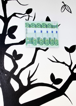 Money for tree on the wallの写真素材