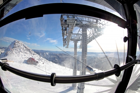 JASNA, SLOVAKIA - JANUARY 13  Modern cableway on the hill Chopok in ski resort Jasna - Low Tatras mountains on January 13, 2014 in Jasna のeditorial素材