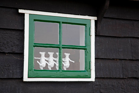 Green houses in Zaanse Schans museum, Netherlandsの写真素材