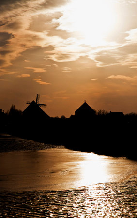 Windmills in Zaanse Schans museum, Netherlandsの写真素材