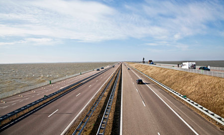 Afsluitdijk in major causeway in Netherlandsのeditorial素材