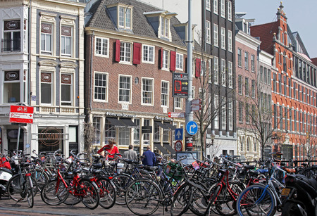 AMSTERDAM, NETHERLANDS - APRIL 3: Typical architecture in city Amsterdam on April 3, 2014 in Amsterdamのeditorial素材