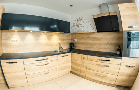 Modern wooden furniture in the kitchenのeditorial素材