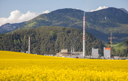 RUZOMBEROK, SLOVAKIA - MAY 9: Factory Mondi in town Ruzomberok on May , 2014 in Ruzomberokのeditorial素材