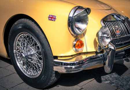 RUZOMBEROK, SLOVAKIA - JUN 21: Exhibit of old veteran cars at town Ruzomberok on Jun 21, 2014 in Ruzomberokのeditorial素材