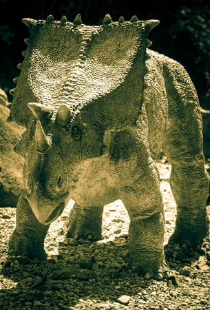 BRATISLAVA, SLOVAKIA - JUN 28: Realistic model of dinosaur Chasmosaurus at Dinopark on Jun 28, 2014 in Bratislavaのeditorial素材