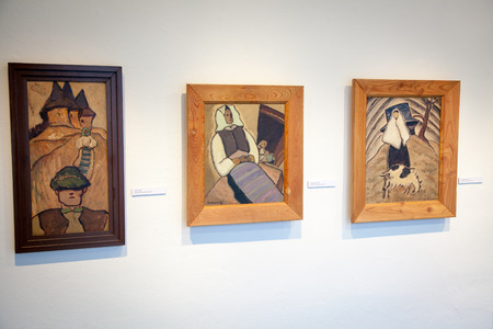 RUZOMBEROK, SLOVAKIA - JULY 22: Bazovsky's painting at gallery of Ludovit Fulla on July 22, 2014 in Ruzomberokのeditorial素材