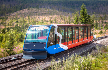 STARY SMOKOVEC, SLOVAKIA - JULY 26: Funicular at High Tatras mountains on July 26, 2014 in Stary Smokovecのeditorial素材
