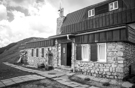 LOW TATRAS, SLOVAKIA - AUGUST 2: Alpine chalet Chata M.R. Stefanika in Low Tatras mountains on August 2, 2014 in Low Tatrasのeditorial素材