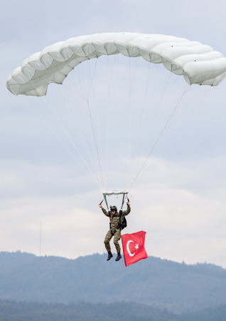 SLIAC, SLOVAKIA - AUGUST 30: Parachutis at International air fest SIAF 2012 at airport Sliac on August 30, 2014 in Sliacのeditorial素材
