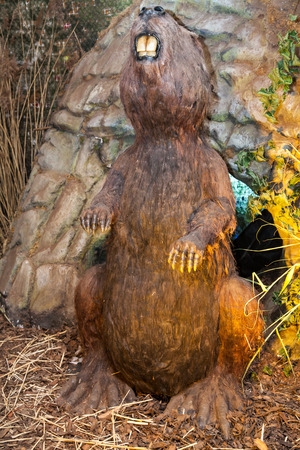 LIPTOVSKY MIKULAS, SLOVAKIA - AUGUST 28: Realistic model of prehistoric animal on the exhibition Gigants on August 28, 2014 in Liptovsky Mikulasのeditorial素材