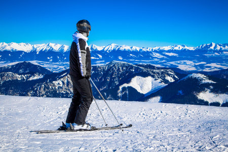 Skier on hill Chopok, Slovakiaの写真素材