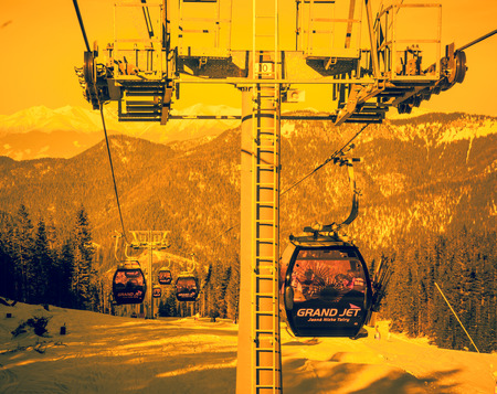 JASNA, SLOVAKIA - FEBRUARY 18: Ropeway at resort Jasna at Low Tatras mountains on February 18, 2015 in Jasnaのeditorial素材